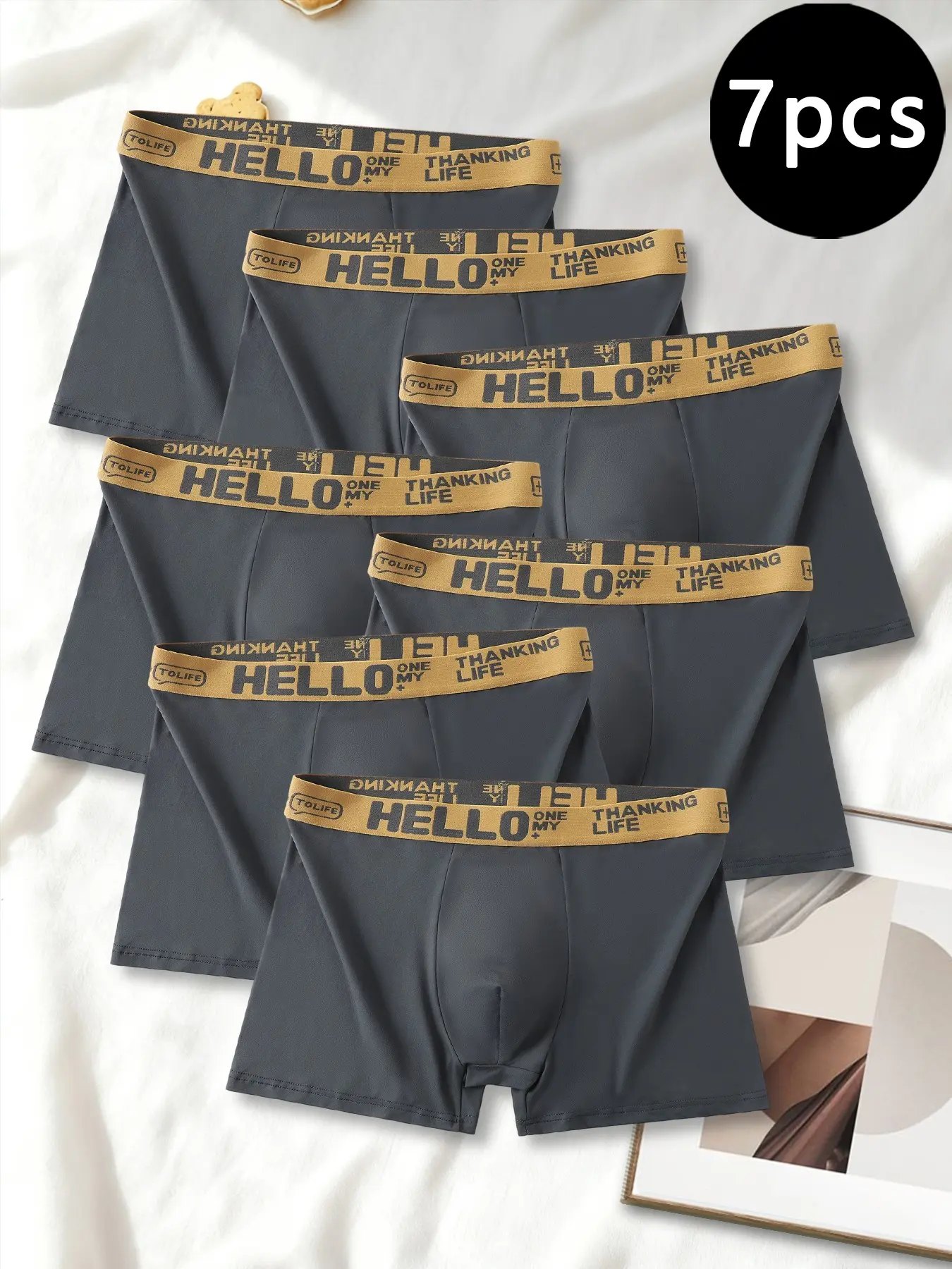 Men's Boxing Trunk Shorts, Soft Lightweight Breathable Underwear, 7 Pcs Set, Fashion Letter Waistband, Men's Low Rise Boxer Briefs