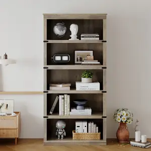 3 Tier or 5 Tier Farmhouse Wooden Bookcase, 31.5/24.5 Inch Wide Tall Bookshelf with Open Storage Shelves, Rustic Display Case with High Density MDF Frame and Anti Tip Hardware for Living Room Bedroom Home Office