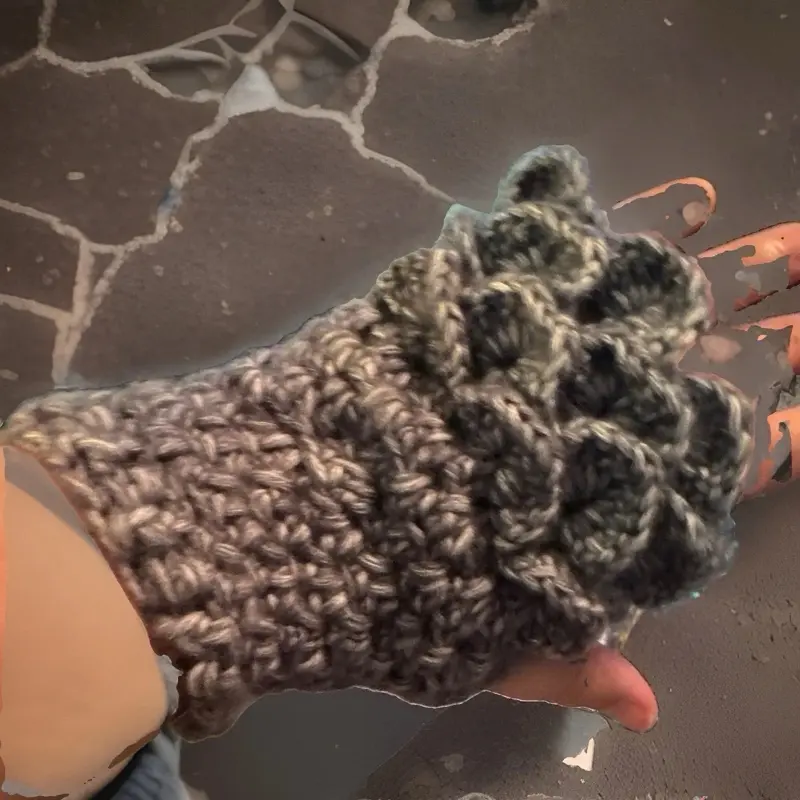 Women’s Gray Crochet Fingerless Wrist-Length Gloves, One Size, Solid Bohemian