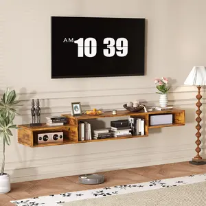 HOMBCK Floating TV Stand with Power Outlet, 59'' Floating TV Shelf with LED Lights and Storage, Floating Entertainment Center Media Console Cabinet for Gaming Box Audio Video