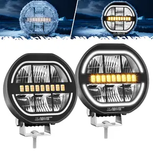 Partsam 5 Inch LED Round Lights Pods, Offroad Driving Lights with Snow Melting Anti Freeze Function Strobe Light White Amber Parking Light Spotlight Lighting with Protective Covers for Truck Pickup, IP69