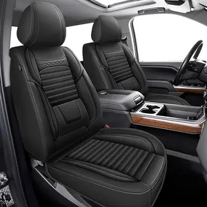 Leather Full Set Truck Seat Covers Compatible for Chevy Silverado GMC Sierra 1500 2500HD 3500HD Trail Boss Z71 2007-2026, Crew Double Extended Cab Full Coverage Washable All Weather Seat Protection Accessories fathersdaygift