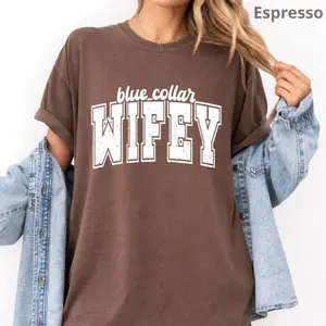 Comfort Colors Blue Collar Wife T-Shirt, Vintage Preppy Trucker Wifey Tee, Construction & Plumber Wife Shirt, Country Girl Aesthetic Tee