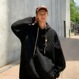 Men's Casual Street Style Three-Dimensional Houndstooth Drawstring Hoodie with Pocket Design | Soft Comfortable Premium Feel Fall Winter Sweatshirt Top