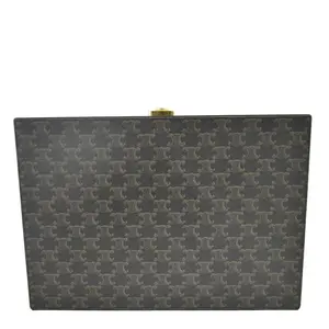 Pre-owned Celine Triomphe Canvas and Leather Clutches & Wristlets Triomphe Canvas Stationery Case Brown