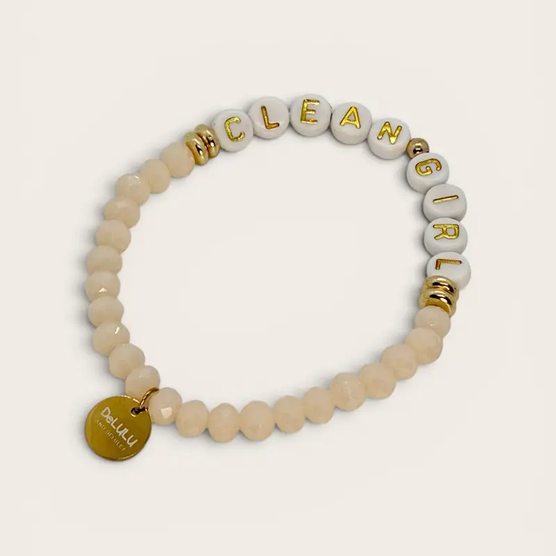 CLEAN GIRL Bracelet, Light Beige Artificial Crystal Bracelet, Faceted Beads, Stretch Beaded Bangle, Fashion Costume Jewelry Accessory