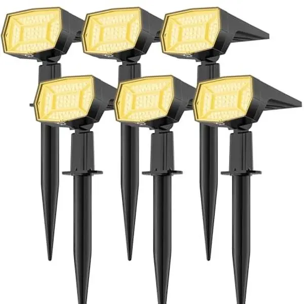 Fabrito 72 LED Eco-Friendly Solar Outdoor Wall Lights (6 Pack, Warm White) - Waterproof, 3 Modes Landscape Spotlights with Cells, Dusk-to-Dawn Flood Lights for Outdoor Porch Garden Decoration