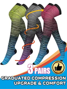 3 Pairs Knee Thigh High Compression Stockings Over the Knee for Women Men Long Socks 15 - 20 mmhg Circulation Socks Blood Flow Issues Running Pregnancy Sport Gym Medias para la Mujer Medical