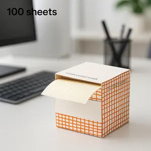 100 Sheets Korean Style Simple Small Paper Box Pull-Out Sticky Notes, Sticky Note Roll 100Sheets, Peelable Pulling Type Self-Adhesive, No Bleed Ink-Proof Memo Note, Strong Adhesive, Horizontal Line, Tear-Off Notepads, For School, Office, Office Supplies