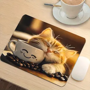 1pc Mouse Pad, Cute Cat Coffee Cup Gaming Mouse Pad, Suitable for Office Desktop Supplies, Study Desk, Computer Desk, Gamers, Holiday Gifts, Multifunctional Office Supplies, Office Decoration, Christmas