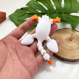3d Printed Cute White Goose Model With Movable Neck, Plastic Ornament With Movable Joints, Creative Desktop Decoration Sculpture