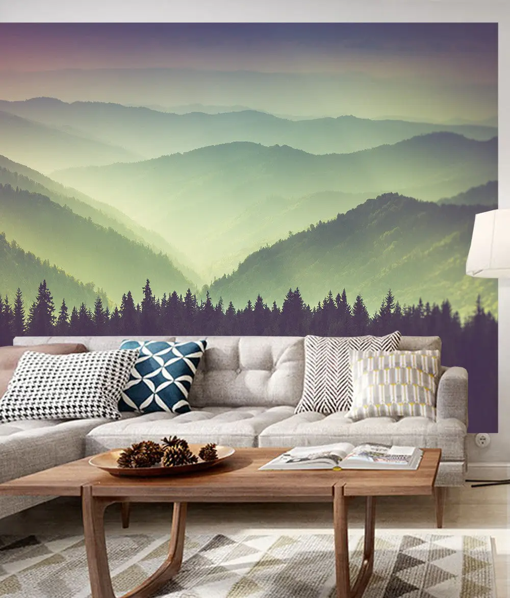 Mountain View Photograph Wall Mural - Peel and Stick Wallpaper Designs, Decorative Wallpaper for Accent Wall Room Art, Home Inspo Home Improvement Temporary Adhesive Film, Renter Friendly