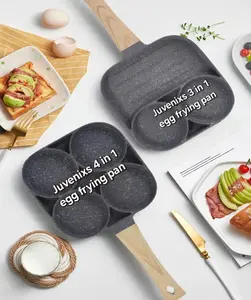 4-Cup Nonstick Egg Frying Pan Multi-Purpose Breakfast Maker with Marble Coating & Wooden Handle for Gas Induction Electric Ceramic Stoves - Oil