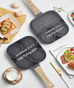 4-Cup Nonstick Egg Frying Pan Multi-Purpose Breakfast Maker with Marble Coating & Wooden Handle for Gas Induction Electric Ceramic Stoves - Oil