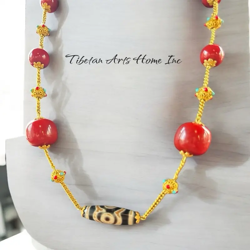 Dzi bead and Coral Necklace