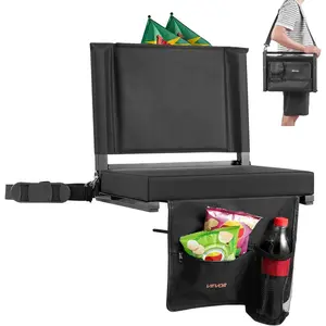 VEVOR Stadium Seat, Portable Bleacher Seat with Armrest, Back Support and Thick Cushion, Bench Chair for Bleacher Includes Shoulder Strap, Hooks, Cup Holder, Black Football Bleachers Seats, 1PCS