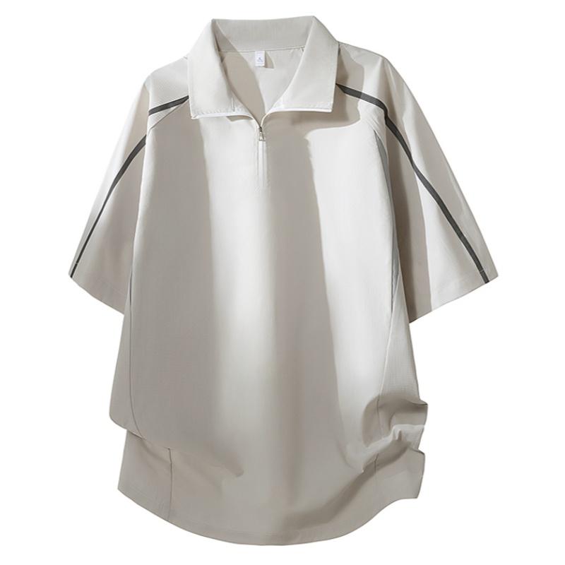 Spring/Summer men’s half-zip polo shirt with a turn-down collar, short-sleeve T-shirt with color-block design, wear-resistant and comfortable fabric; casual men’s top for everyday wear, outdoor sports, vacations, and as a gift for a boyfriend.