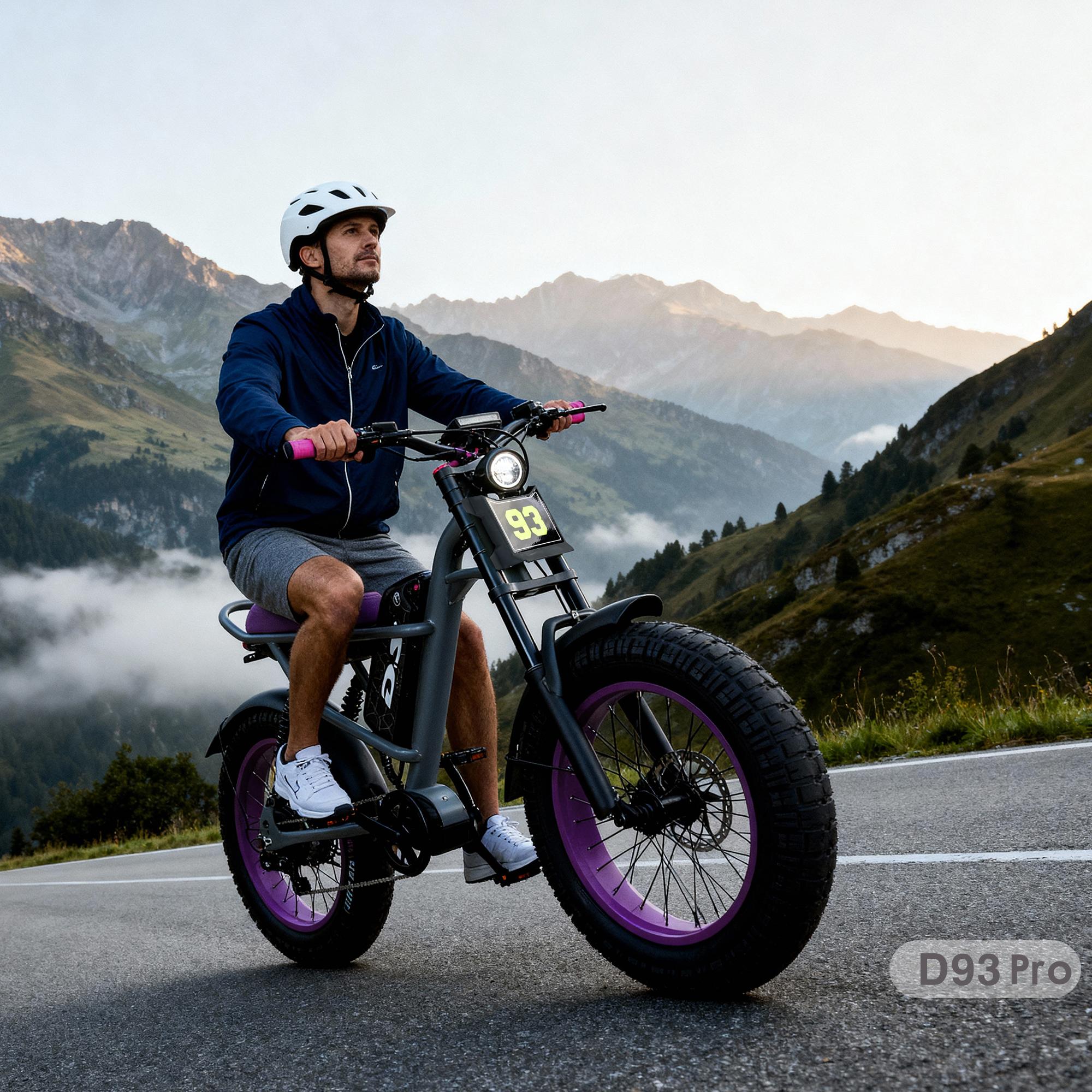 New electric bicycle for spring 2026 adopts a high carbon steel frame, hydraulic shock absorption, full suspension system, maximum speed of 40 MPH, 48 volt 1500W motor, riding assistance range of 40-70 miles, 20 * 4.5-inch all terrain tires, snow tires
