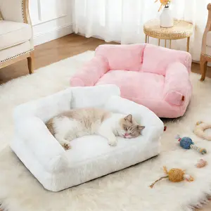 Comfortable Plush Pet Sofa Bed for Cats and Dogs, Shaped Beds, Washable, Non-Slip Base, Detachable Polyester Fill, Soft Pad, Ideal for Spring, Fall, Winter