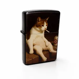Funny Smoking Cat Lighter -Refillable Windproof Vintage Style Metal Lighter
