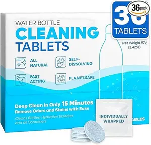 Water Bottle Cleaning Tablets – 36-Pack, Chlorine-Free and Odorless Cleaner for Hydration Bladders, Stainless Steel, Tumblers, and Glass Bottles - Removes Stubborn Stains and Odors