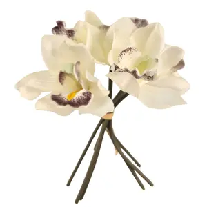 Ivory Cymbidium Orchid Artificial Flowers 7 Stem Bundle, Faux Orchid Wedding Flowers, DIY Corsage Boutonniere Supply