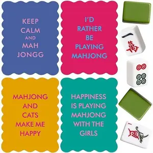 4 PVC colored mahjong shuffle cards, wavy scalloped edges, childlike mahjong accessories, with cute proverbs