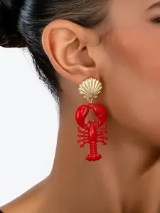 Red Enamel Lobster Earrings  Playful, OceanThemed Metal Jewelry (Featuring Shell Accents)  Colorful, Seaside-Style Metal Earrings (For Women) The Perfect Gift for Mom or Your Girlfriend (A Top Choice for Mother's Day)