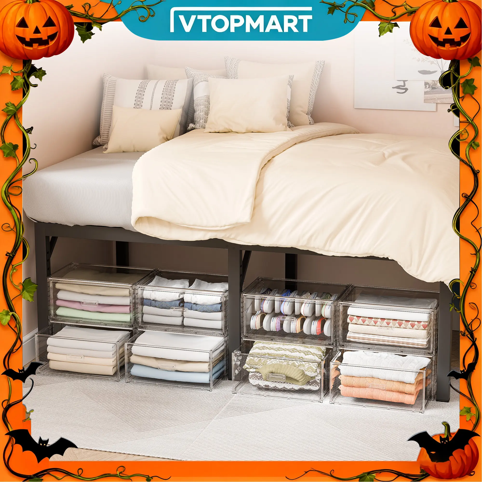 【Fall Reset】Vtopmart 2/4/5 Pack Large Clear Stackable Storage Drawers 15-23QT, Easily Assemble UnderBed Closet Storage Bins, Dust-Proof for College Dorm, Bedroom Storing Clothes,Off-Season Essentials,Black Friday