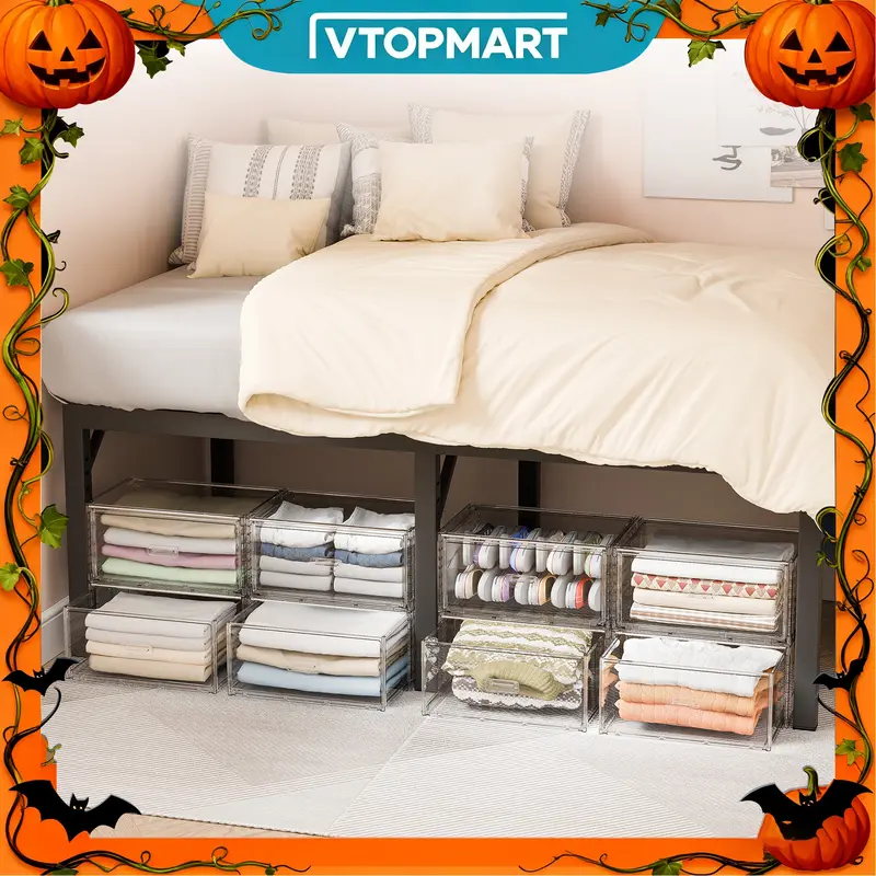 【Fall Reset】Vtopmart 2/4/5 Pack Large Clear Stackable Storage Drawers 15-23QT, Easily Assemble UnderBed Closet Storage Bins, Dust-Proof for College Dorm, Bedroom Storing Clothes,Off-Season Essentials,Black Friday