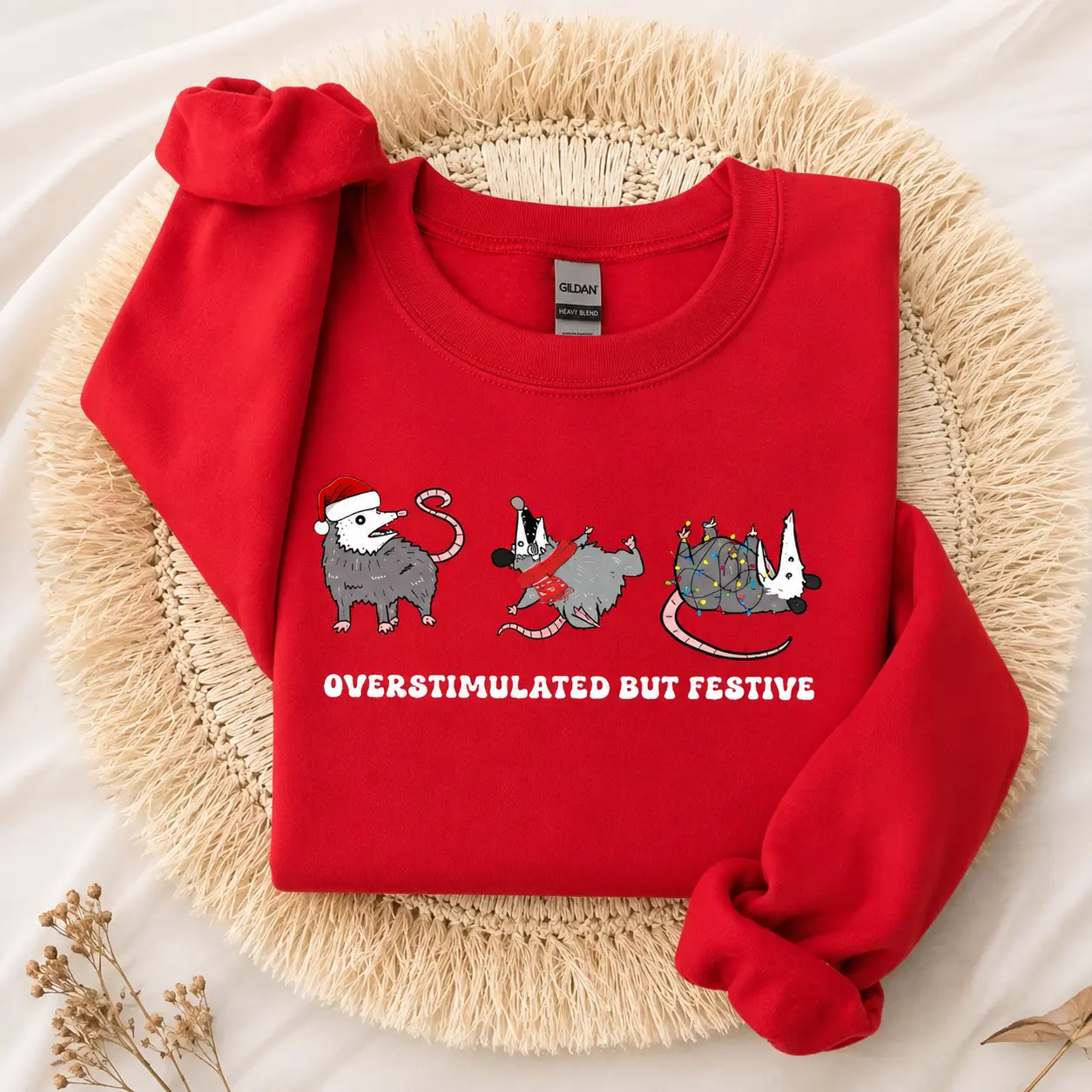 Overstimulated But Festive Possum Christmas Sweatshirt, Funny Christmas Sweatshirt, Possum Christmas Possum Gift, Meme
