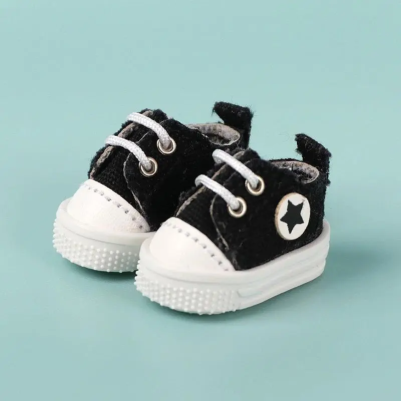 Pair Of 1:12 Dollhouse Low Top Canvas Shoes Star Pattern Shoes Suit For Ob11 1/12 Bjd Doll Gsc DOD, YMY Doll Accessories