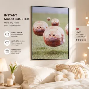 HAYOY Ball Cat Poster, Funny Cute Chubby Furry Animal Room Aesthetic, Cool Wall Decor, Home Canvas Print for College Dorm, Apartment, Teen Girl, Kids Room Modern Cool Design Decoration Artistic