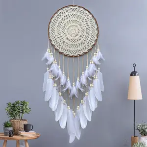 Large White Dream Catcher, Handmade Big Dream Catchers for Bedroom Wall Hanging Wedding Party Decor with a Greeting Card Gift (11.8 Inches in Diameter)