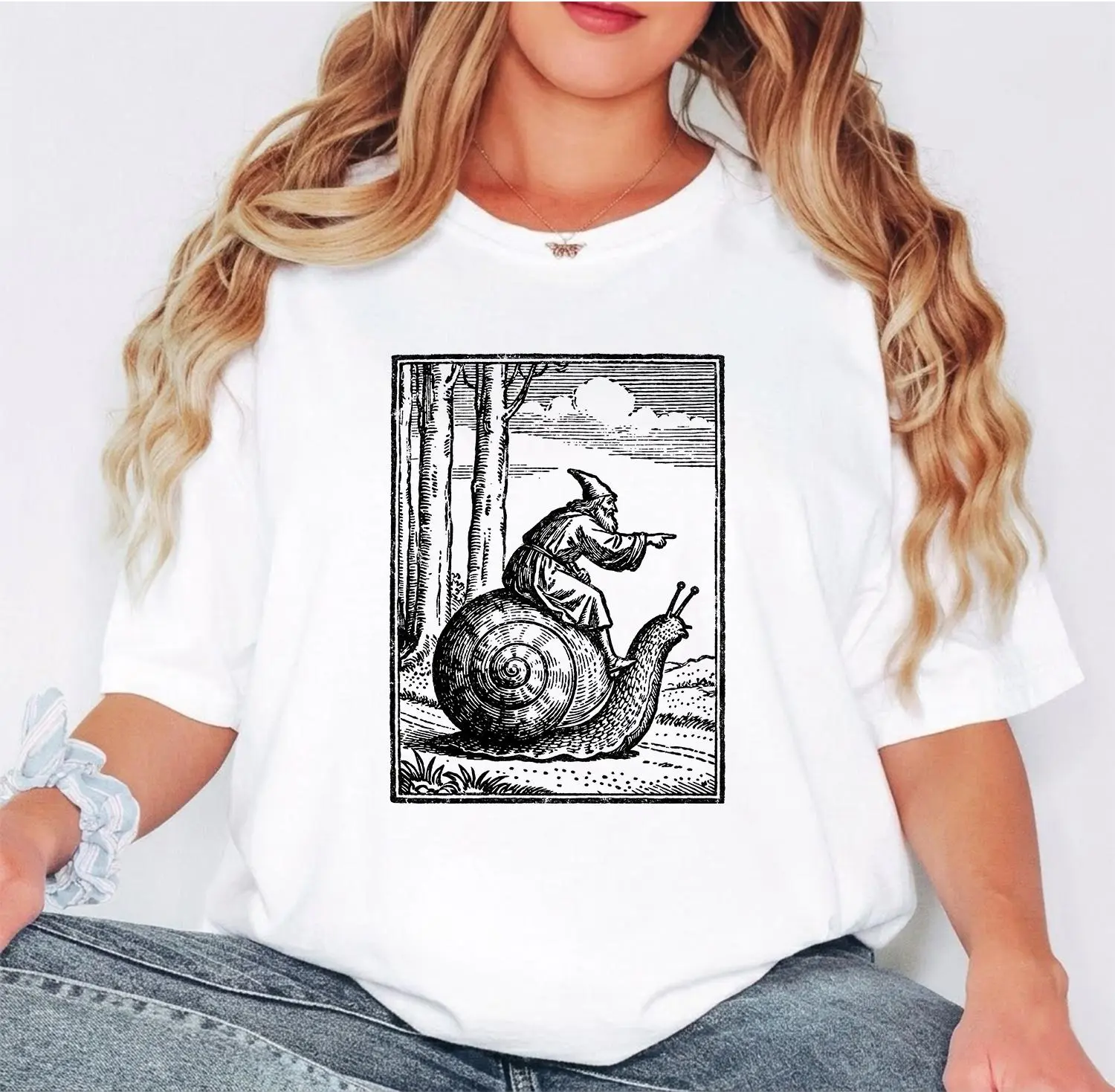 Retro Medieval Snail Rider Graphic T-Shirt, Vintage 90s Renaissance Fantasy Tee, Funny Meme Shirt, Y2K Grunge Gift