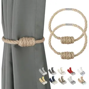 Magnetic Jute Curtain Tiebacks, Decorative Drapery Holdbacks Bohemian Style Woven Tie-Backs with Exquisite Knot (Jute, 2 Pack)