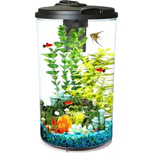 Plastic 6-Gallon AquaView 360 Aquarium Kit for Tropical Fish Betta Fish with LED Lighting and Power Filter Clear 4-Piece Set