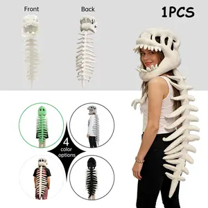 Funny Dinosaur Skeleton Headpiece, Plush Skull Spine Hat, Party Role Play Props, Halloween, Football, Cheerleading, Graduation, Prank Photo Accessories, Skeleton Mask