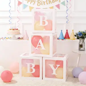 8pcs Transparent Baby Balloon Boxes, 30cm Paper Letter Square Boxes, Baby Shower & Gender Reveal Party Decorations, Letter Balloons, Balloon Set, Happy Birthday Supplies