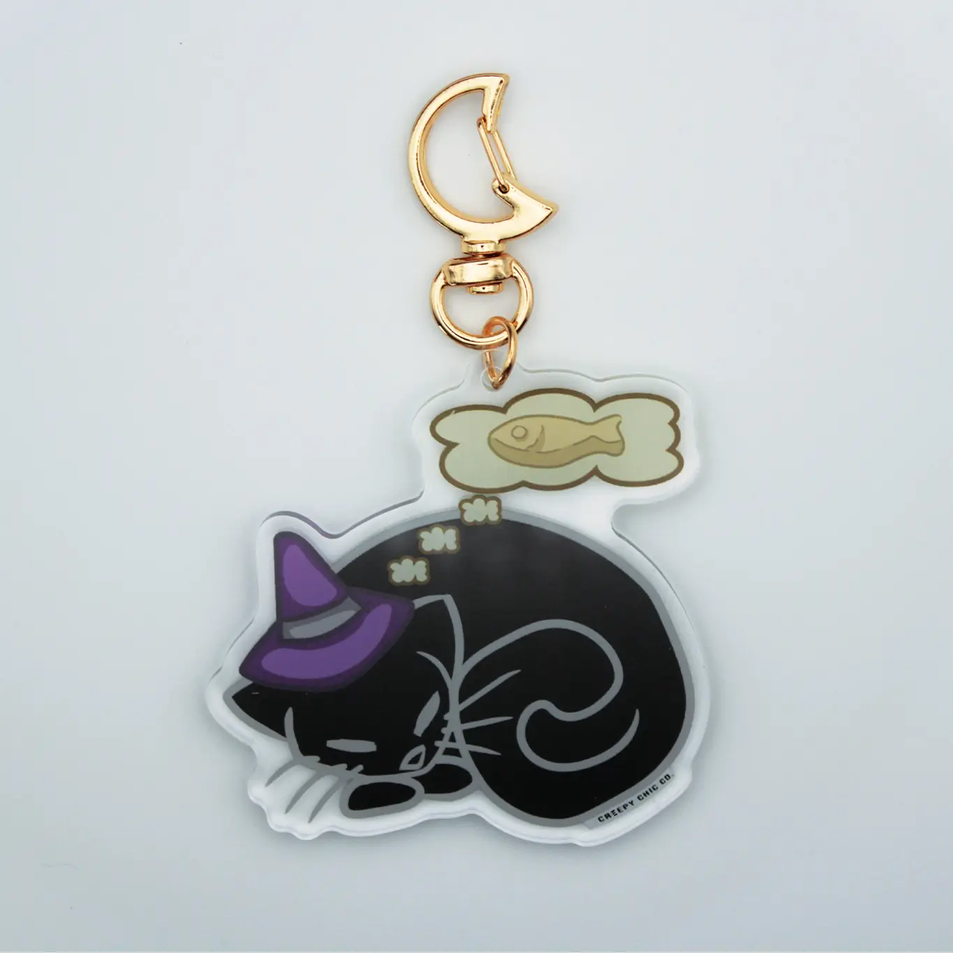 Sleeping Black Cat Witch Acrylic Keychain by Creepy Chic Co.