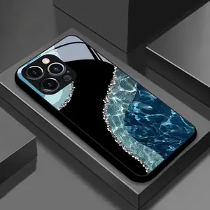 Water Ripple Silver Edge Pattern Glass Case for iPhone 17, 16, 15, 14, X, 13, 12, 11, XR, 8, 7, XS Max Series, Anti-Dirty, Fashionable, Trendy