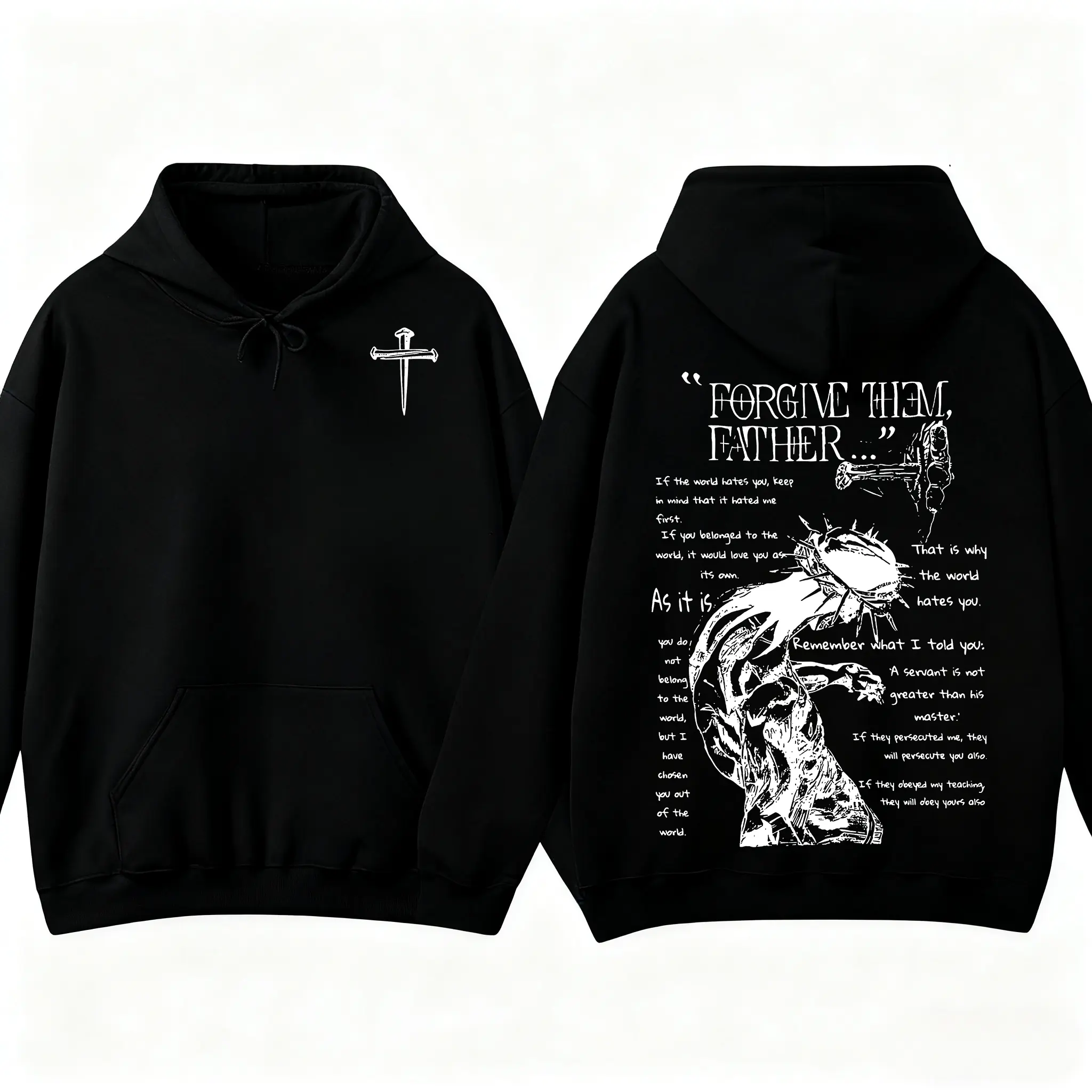 Unisex Fitted Cotton-Polyester Christian Scripture Print Hoodie - Pull-On Christian Clothing, Spiritual Easter Gift, Men's Streetwear Sweatshirt