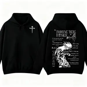 Religious Christian Hoodie Forgive Them Father Scripture Cross and Crown of Thorns Graphic Jesus Faith Hoodie Unisex Spiritual Apparel