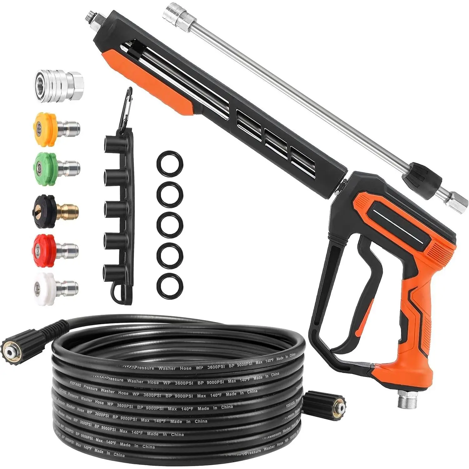 Washer  and Hose Kit, 25 FT High Power Washer Hose with Replacement Wand Extension, 5 Nozzle Tips, M22 Fitting