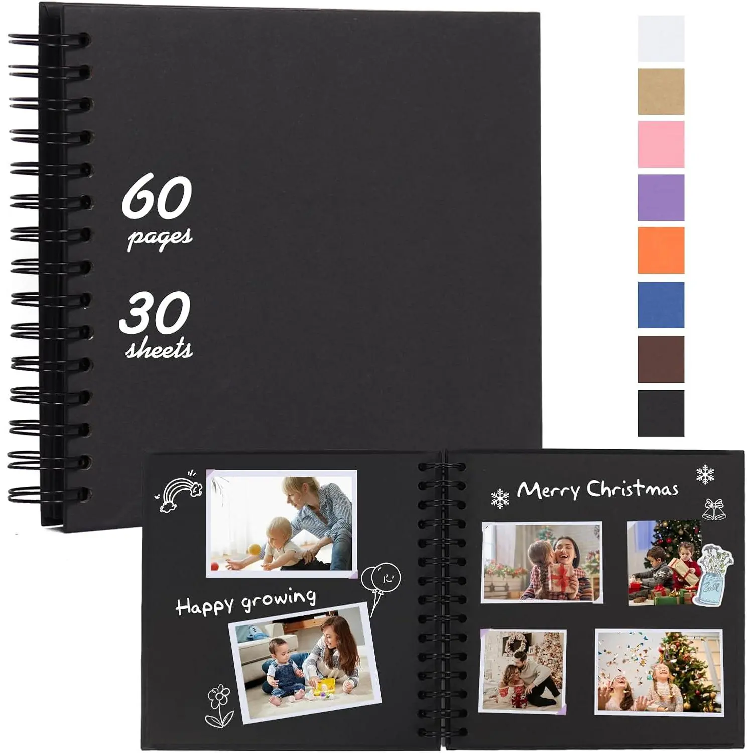 8 x 8 Inch Small DIY Scrapbook Photo Album, 60 Pages Hardcover Craft Paper Photo Album for Memory Book, Anniversary, Valentines Day Gifts (Black)