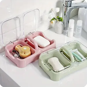 1pc Creative Portable Soap Dish, Drain Soap Tray, Sink Soap Holder, Soap Rack for Bathroom, Soap Storage Rack with Lid, Bathroom Accessories