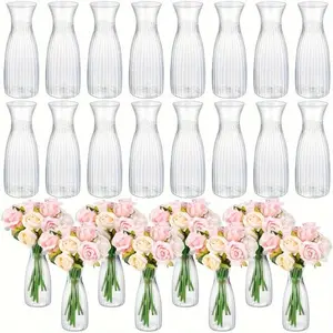 20PC Plastic Striped Vase Value Set!With transparent bodies, it unlocks DIY flower arrangement creativity, fits various bouquets, and serves as a versatile decoration essential for festivals, home, dining tables, and weddings