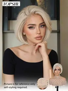 Topshe Mono Short Wig, Easy to Wear, Highlights Light, Suitable for Women, Voluminous Synthetic Wig for Parties and Daily Use