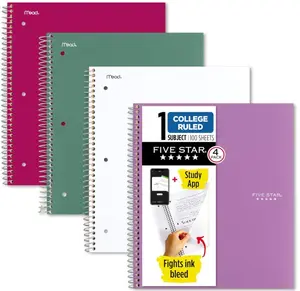 Five Star Spiral Notebook + Study App, 100 Sheets, 1 Subject, College Ruled Paper, Fights Ink Bleed, Water Resistant Cover, 820337-ECM, Purple, Pink, White & Green, 8-1/2" x 11", 4 Pack