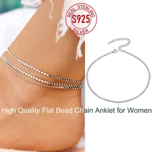 ChicSilver Stackable Simple Plain Casual High Polished Flat Bead Chain 925 Sterling Silver Summer Beach Jewelry Anklets 2mm Width 8.7 inches Length Ankle Bracelets for Women